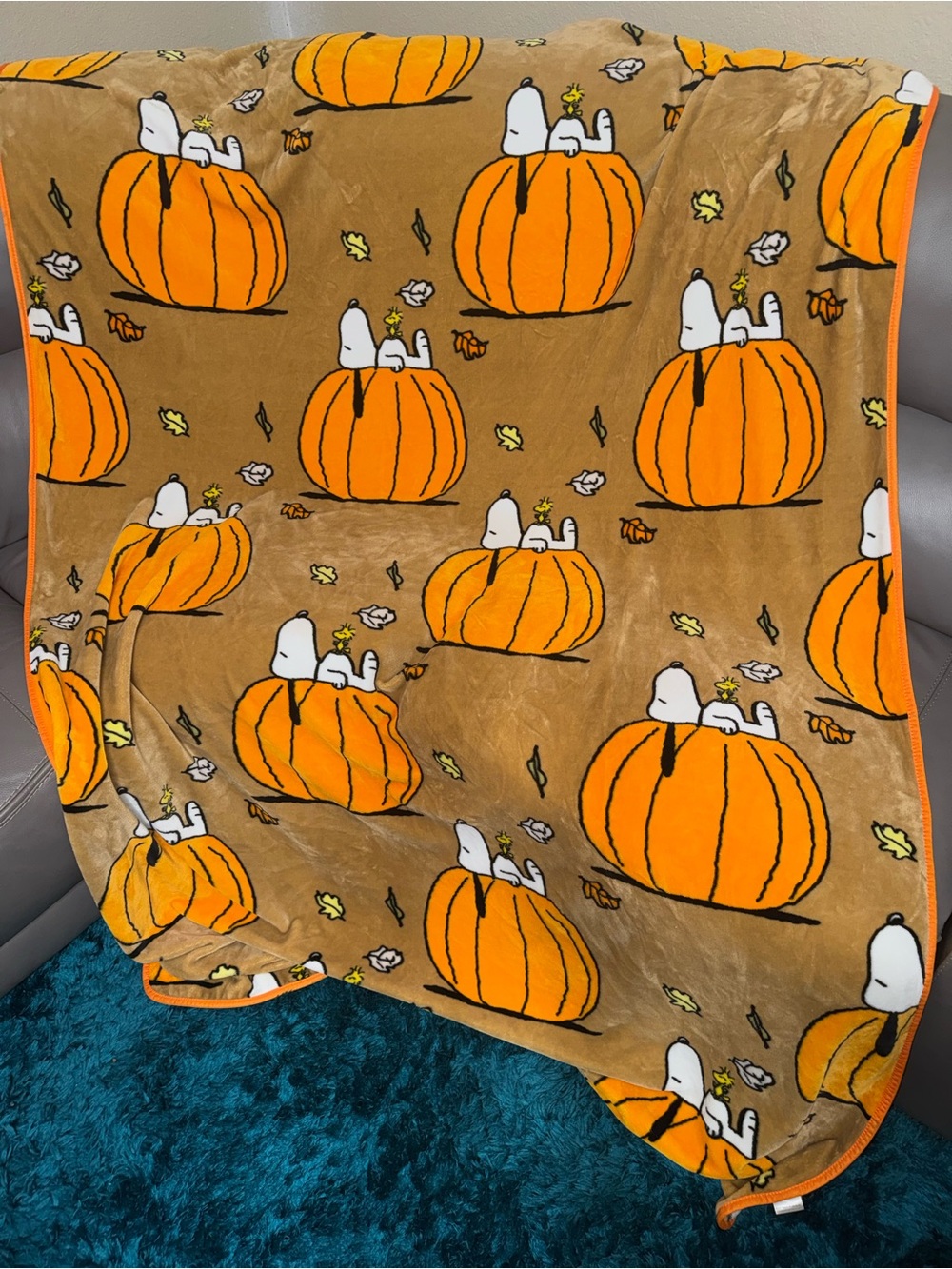 Peanuts Snoopy Pumpkin Fall Halloween Plush Throw Blanket 59x90